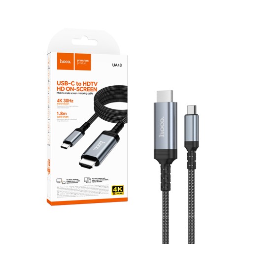 Cabo Hoco UA43 Type-C para HDTV 4K 1,8 m Cinza Metalizado
